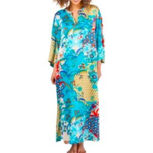 Vintage Natori Vibrant Dynasty Floral Caftan Dress